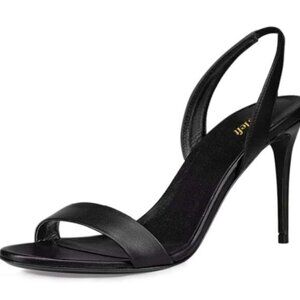 miss left Women's Open Toe Slingback Stiletto Heel Sandals Dual Straps Black
